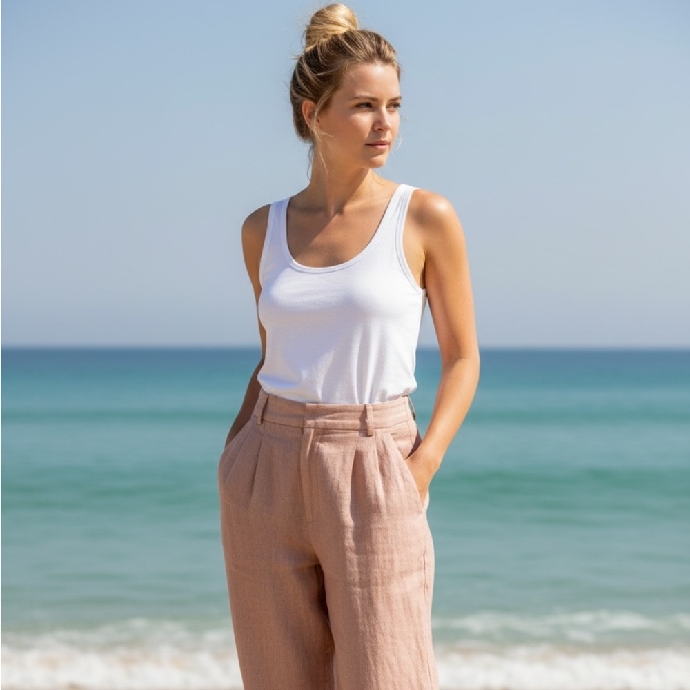 Banana Republic linen high waisted pink Wide Leg Pants - Picture 3 of 8